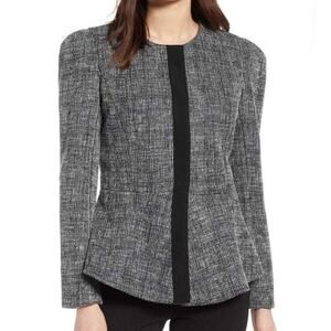 HALOGEN x NORDSTROM | Tweed Peplum Jacket Snap Front Blazer Black White | Large